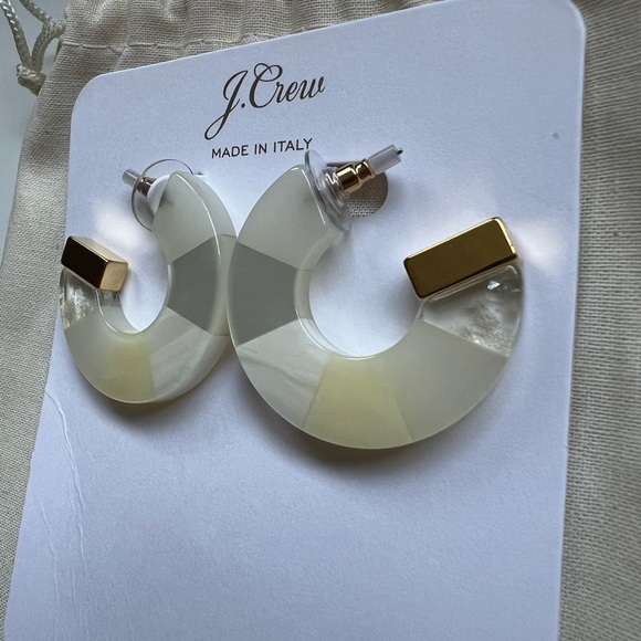 J. Crew Cream and Gold Circular Hoop Earrings - Picture 1 of 4